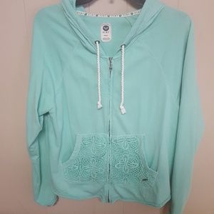 Roxy teal hooded zip up sweatshirt